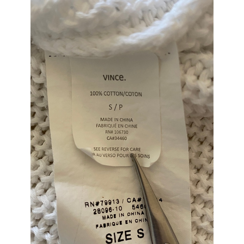 Vince V-Neck Cotton Knit Sweater Size S White Oversized Ribbed Minimalist Beach - Picture 7 of 9